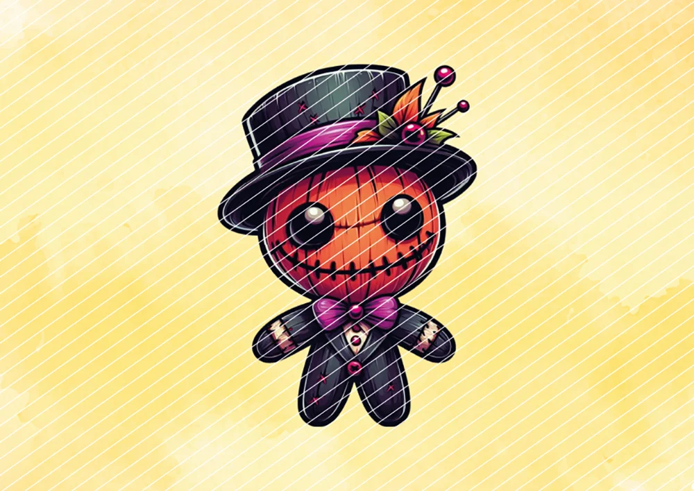 Halloween Voodoo-Puppe mit Kürbiskopf // Bügelbild