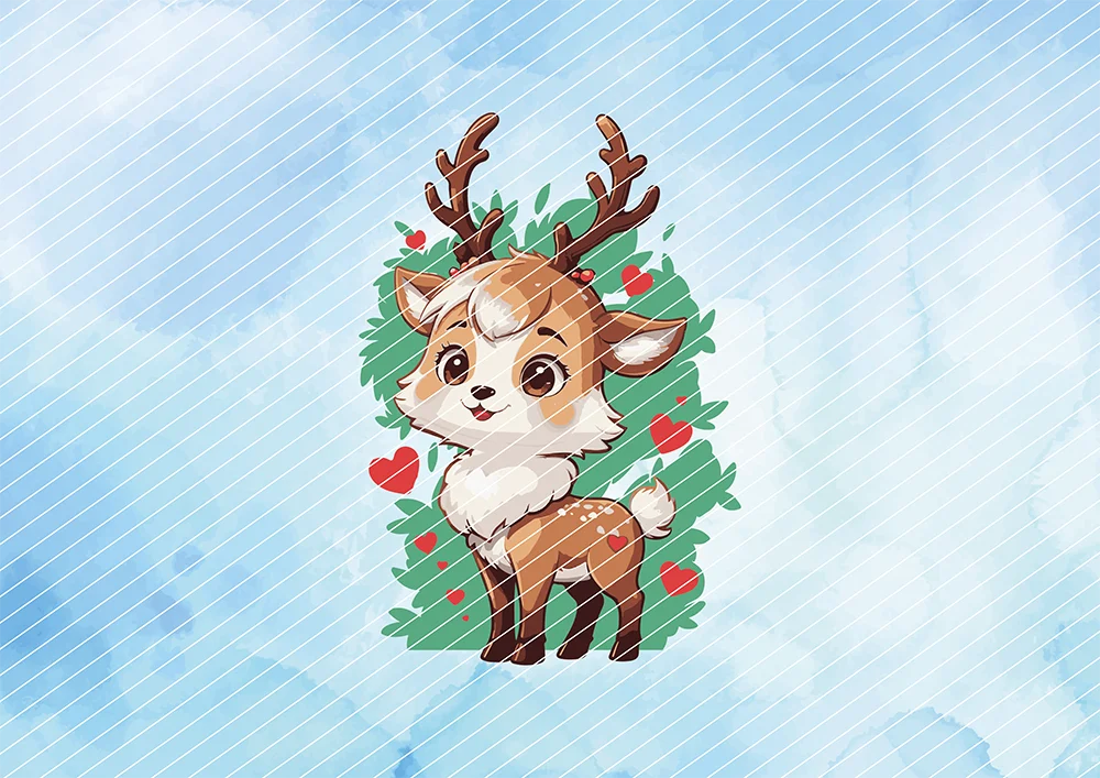 Süßes Rentier mit Herzen und Blättern // Bügelbild