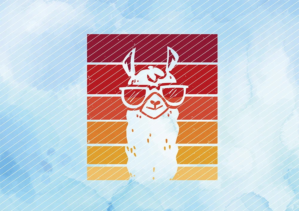 Cool Lama mit Retro-Sonnenuntergang // Bügelbild