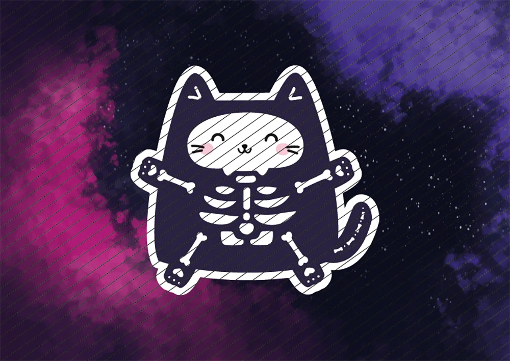 Katze im Skelett-Kostüm // Bügelbild