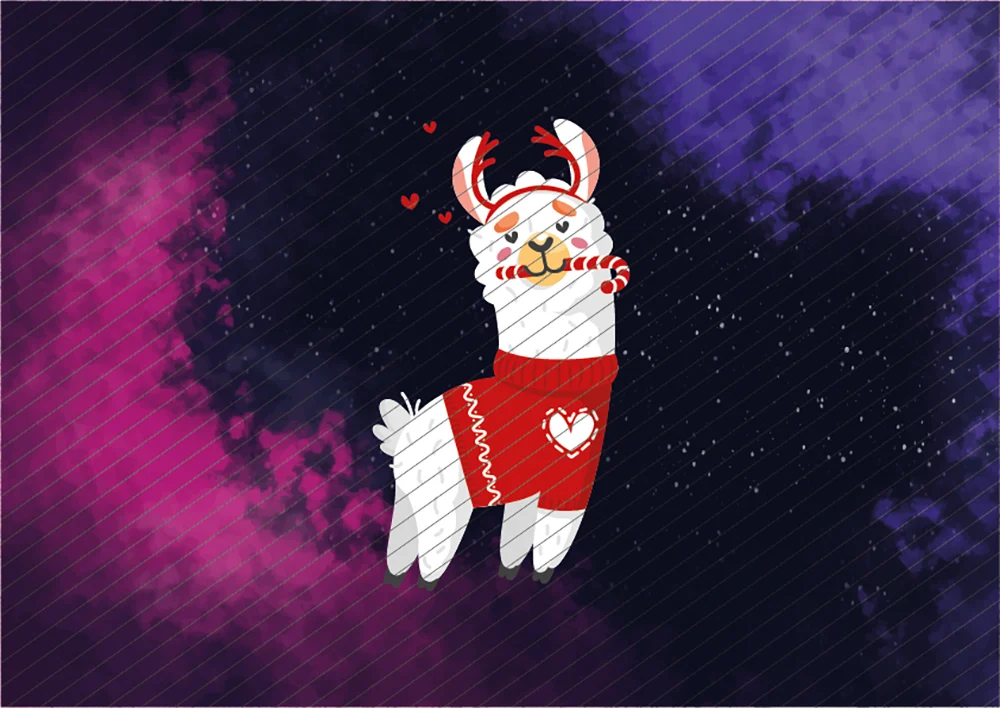 Lama im roten Pulli mit Weihnachtsdeko // Bügelbild