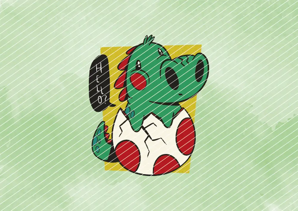 Frisch geschlüpfter Dino aus dem Ei // Bügelbild