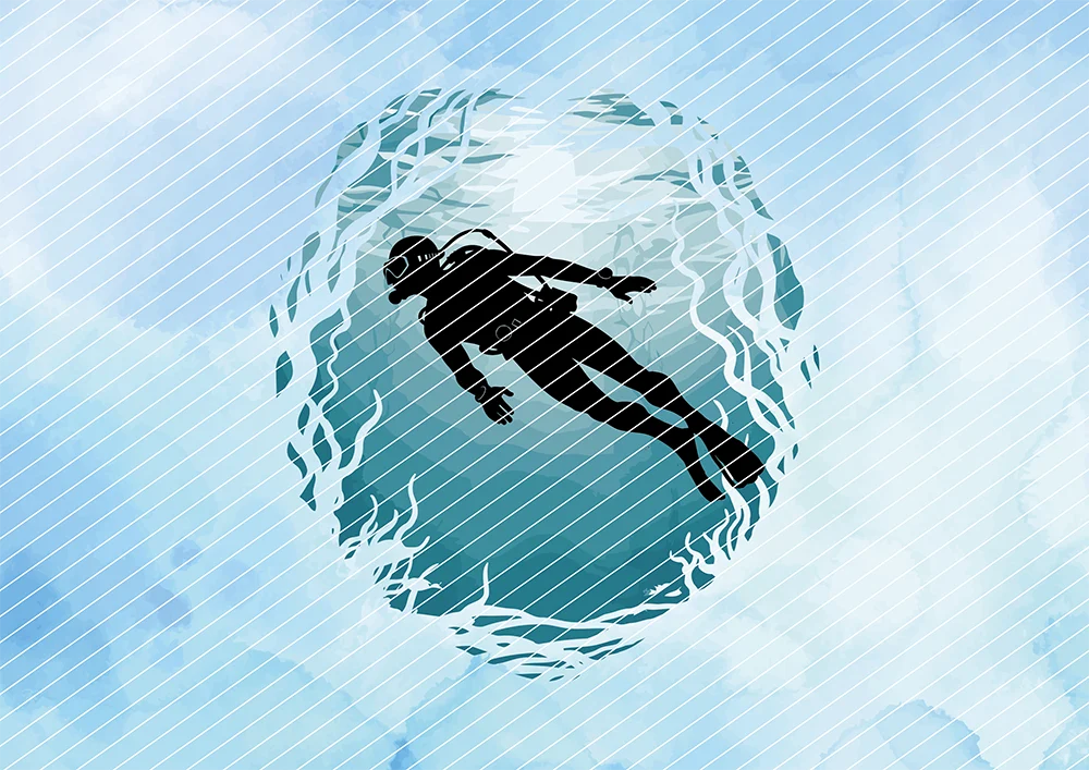 Taucher unter Wasser // Bügelbild