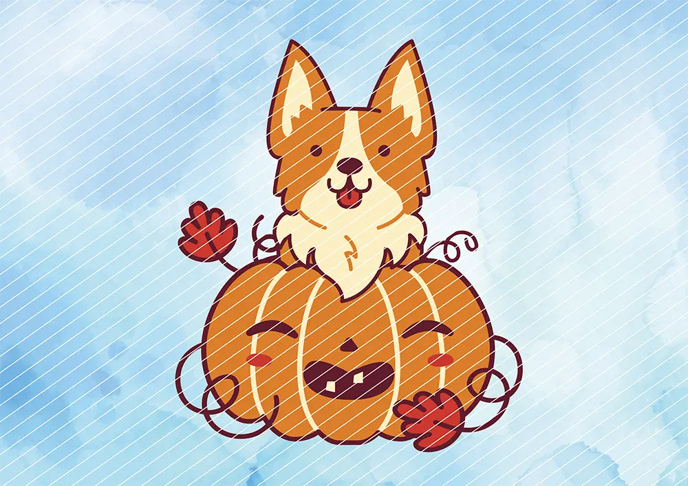 Hund auf Kürbis // Bügelbild