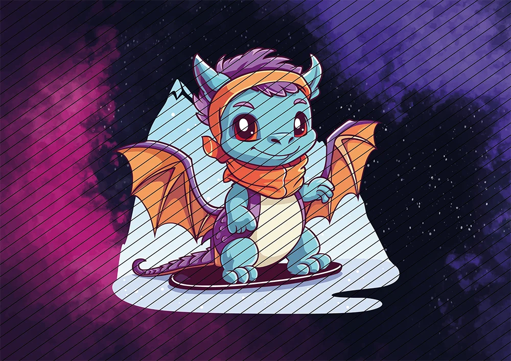 Drache auf Snowboard // Bügelbild