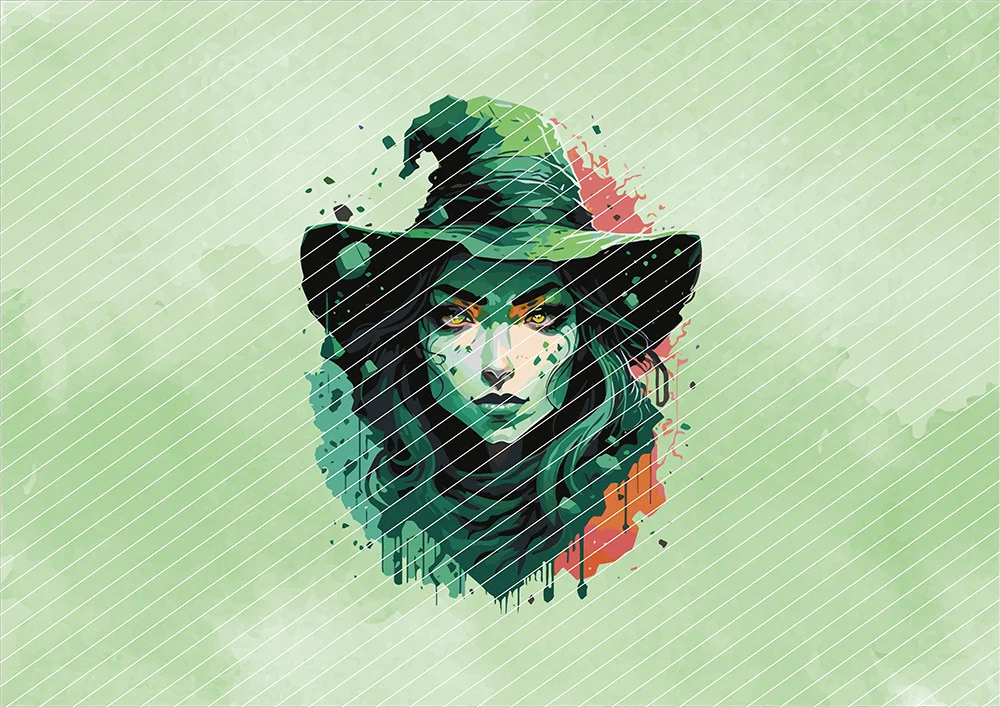 Grüne Hexe mit spitzem Hut // Bügelbild